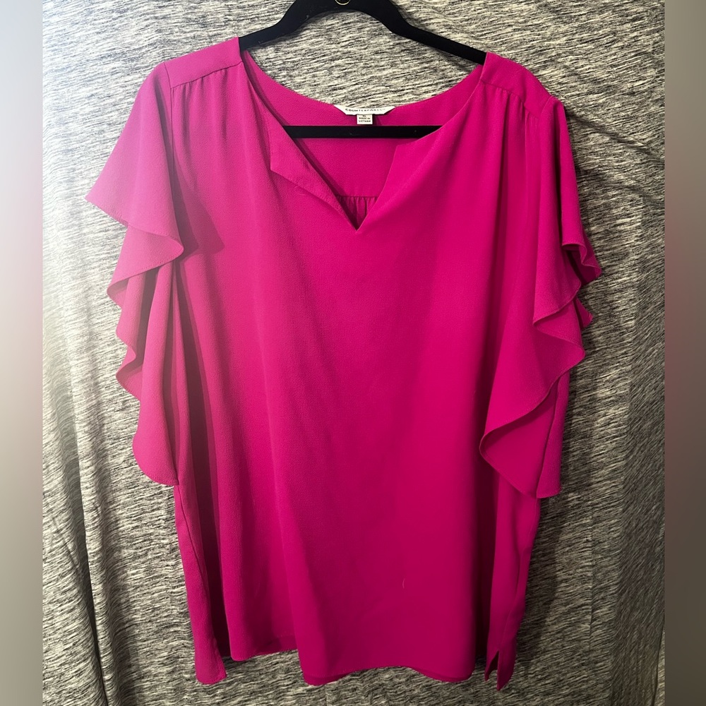 Pink Chiffon Flounce Sleeve Top